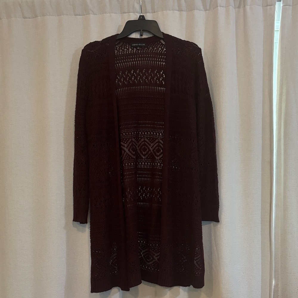 Elegant Maroon Open Knit Cardigan